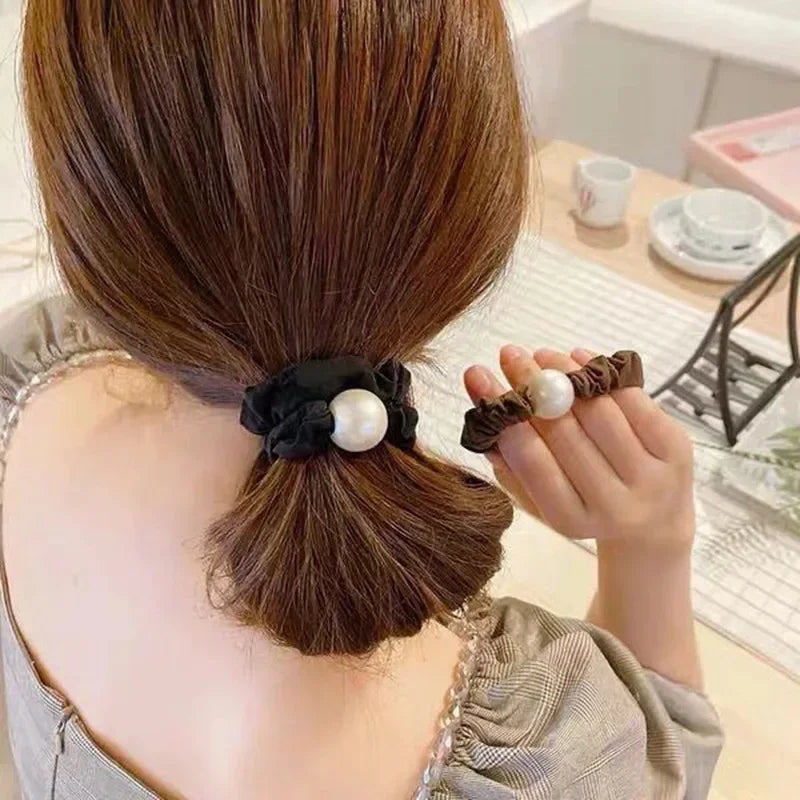 Femlion Korean Pearl Elastic Scrunchie Hair Bands for Women and Girls