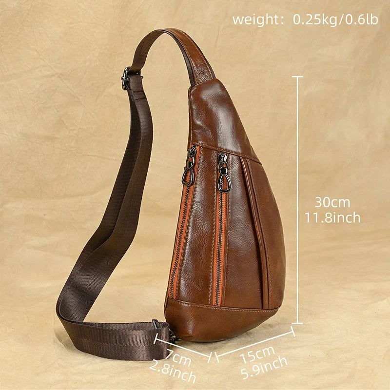 Femlion Coffee Leather Men's Crossbody Sling Chest Bag