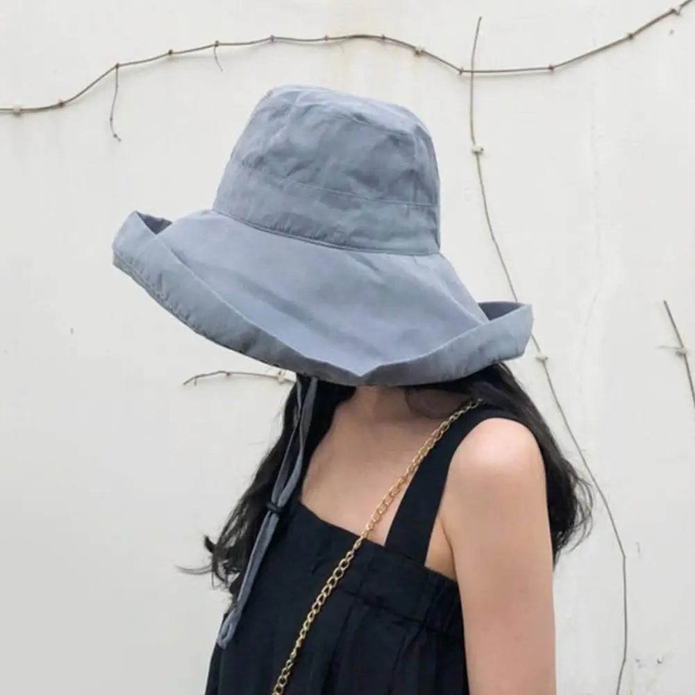 Femlion Black Gum Sunshade Hat Big Brim Fisherman Hat for Women, Summer Thin Sun Protection Hat