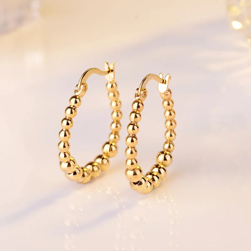 Femlion Gold Plated Copper Round Bead Hoop Earrings