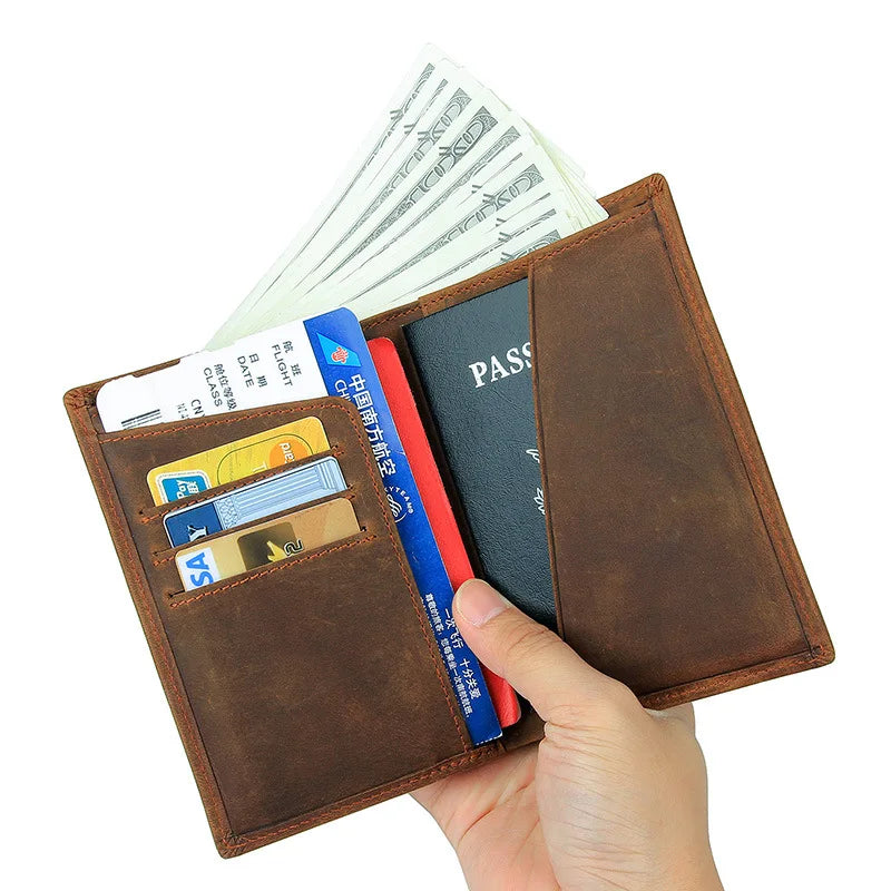 Femlion Crazy Horse Leather RFID Wallet for Men & Women - Multi-card Passport Holder