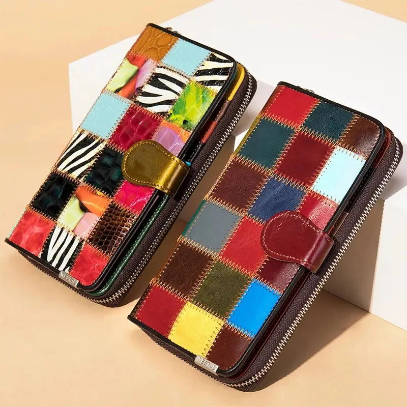 Femlion Plaid Leather Phone Wallet: Luxury Designer Long Purse for Fashionable Women