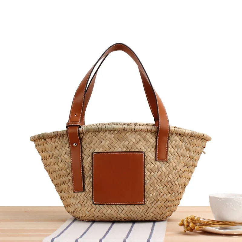 Femlion Rattan Wicker Large Tote Beach Bag Summer Travel Purse Straw Handbag