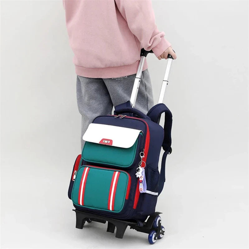 Femlion Kids' Rolling Backpack Junior High School Wheeled Bag Student Trolley Schoolbags