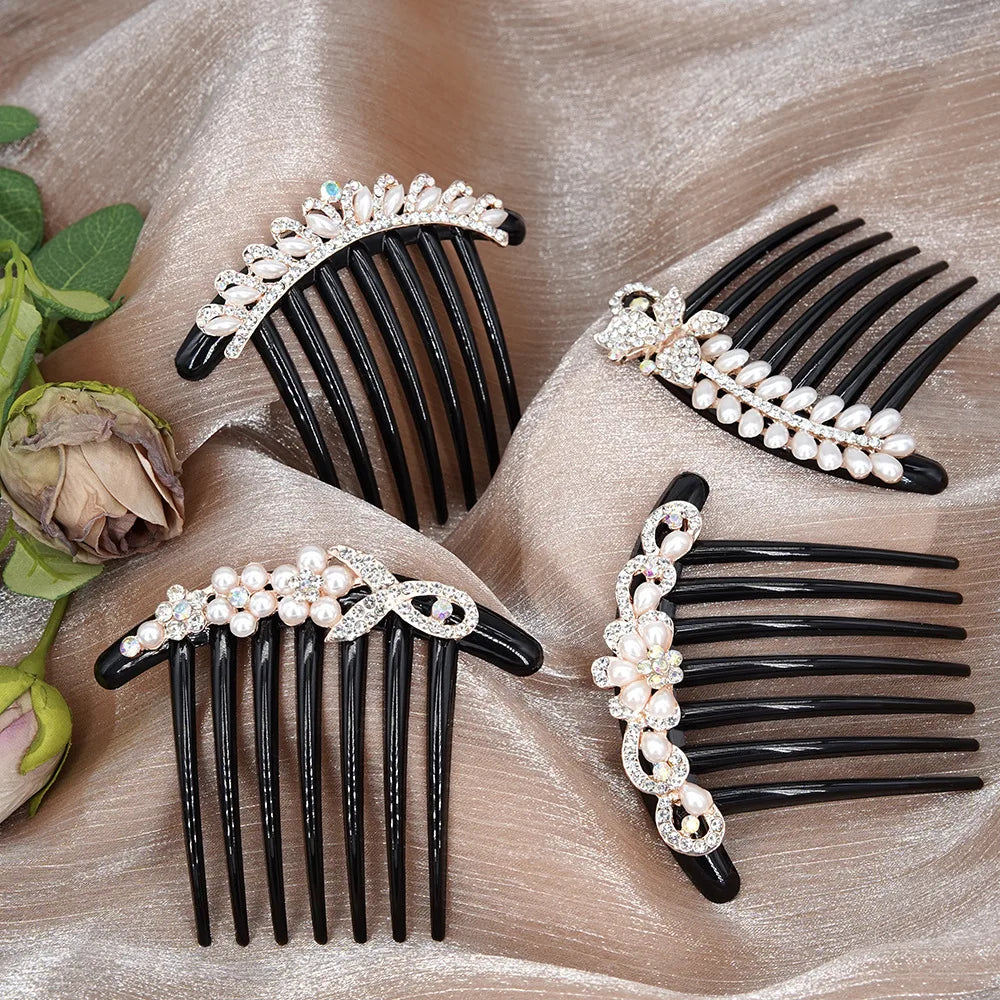 Femlion Rhinestone Pearl Hair Clip Comb Hairpins for Women