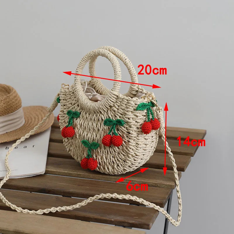 Femlion Cherry Strawberry Straw Bag Hand-Woven Messenger Bag