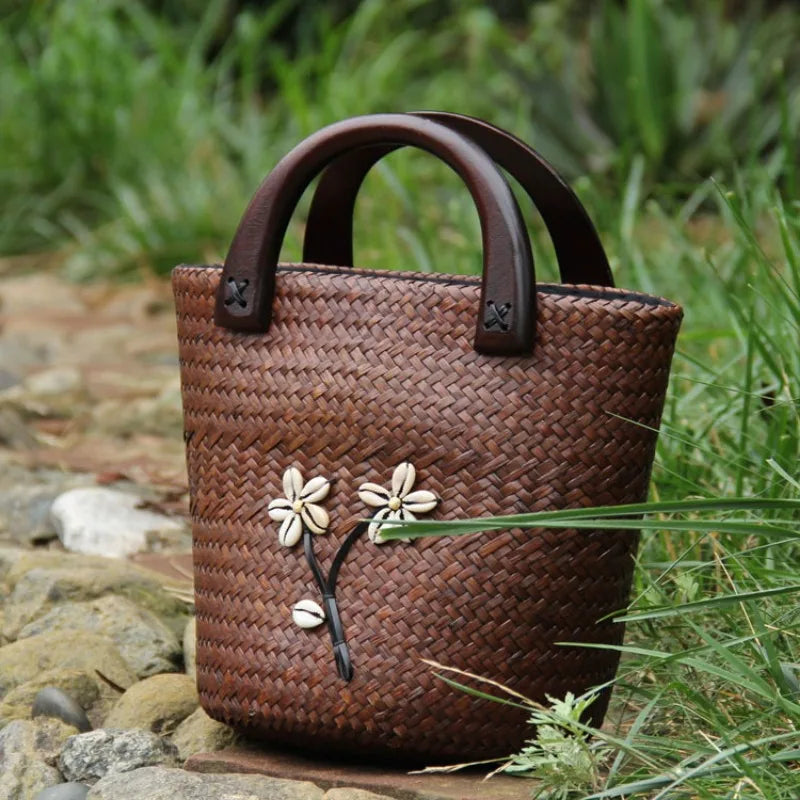 Femlion Retro Chinese Vine Woven Grass Bag