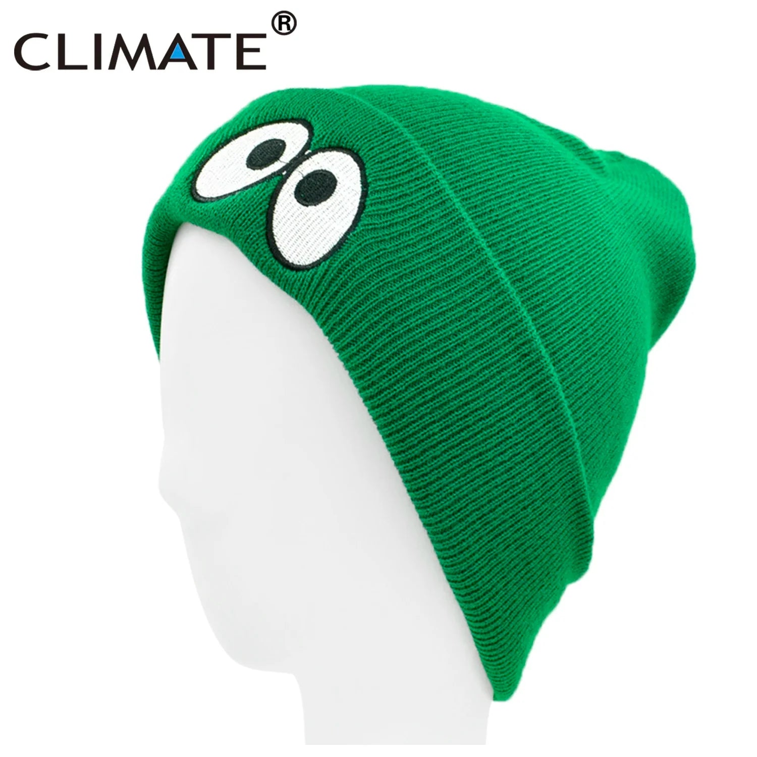 Femlion Green Knit Beanie Winter Hat Men Women Cute Eyes Warm Cap