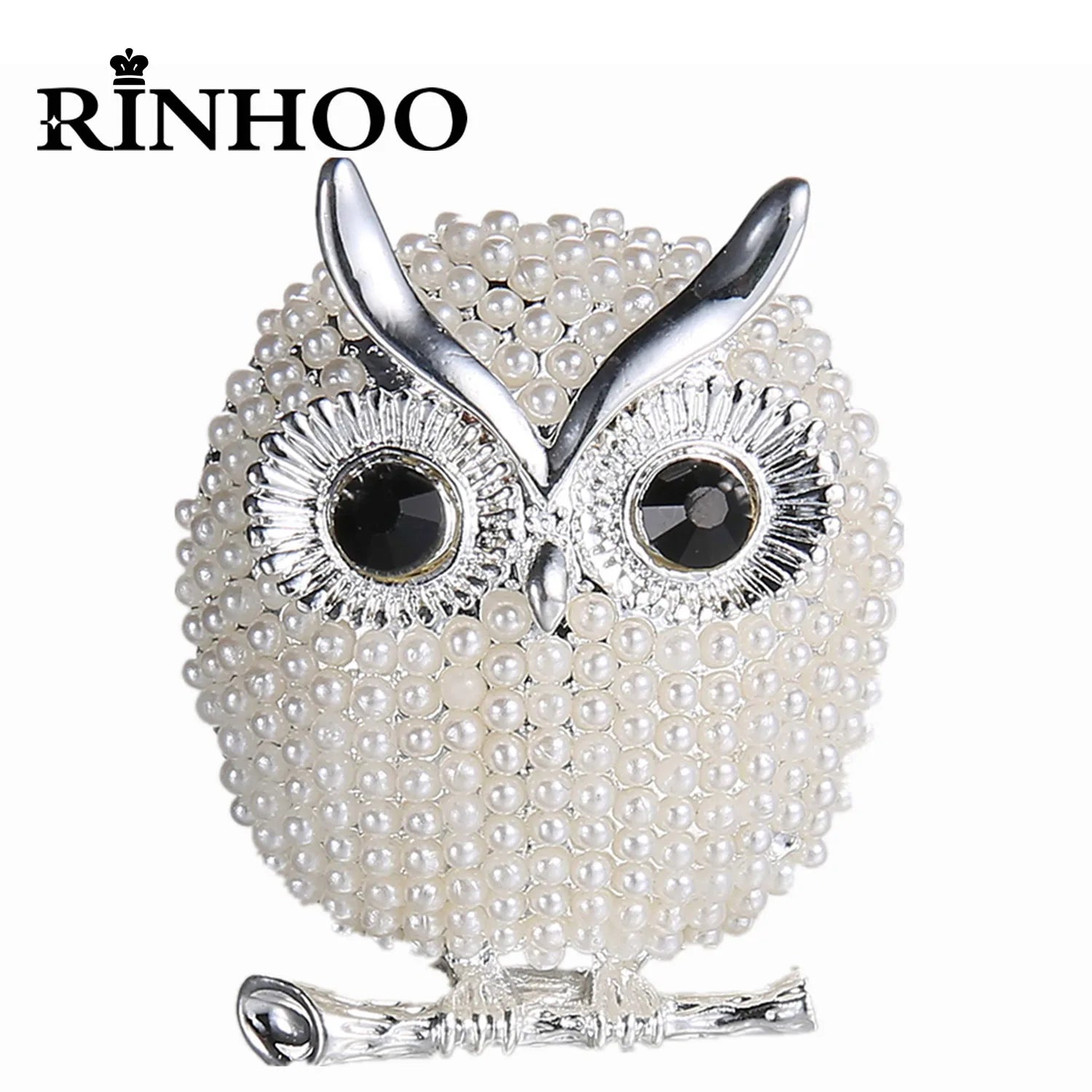 Femlion Owl Brooch: Pearl & Rhinestone Enamel Bird Lapel Pin