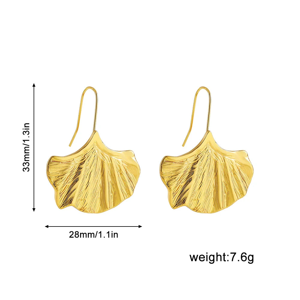 Femlion Apricot Leaf Drop Earrings - Exaggerated Gold Statement Jewelry