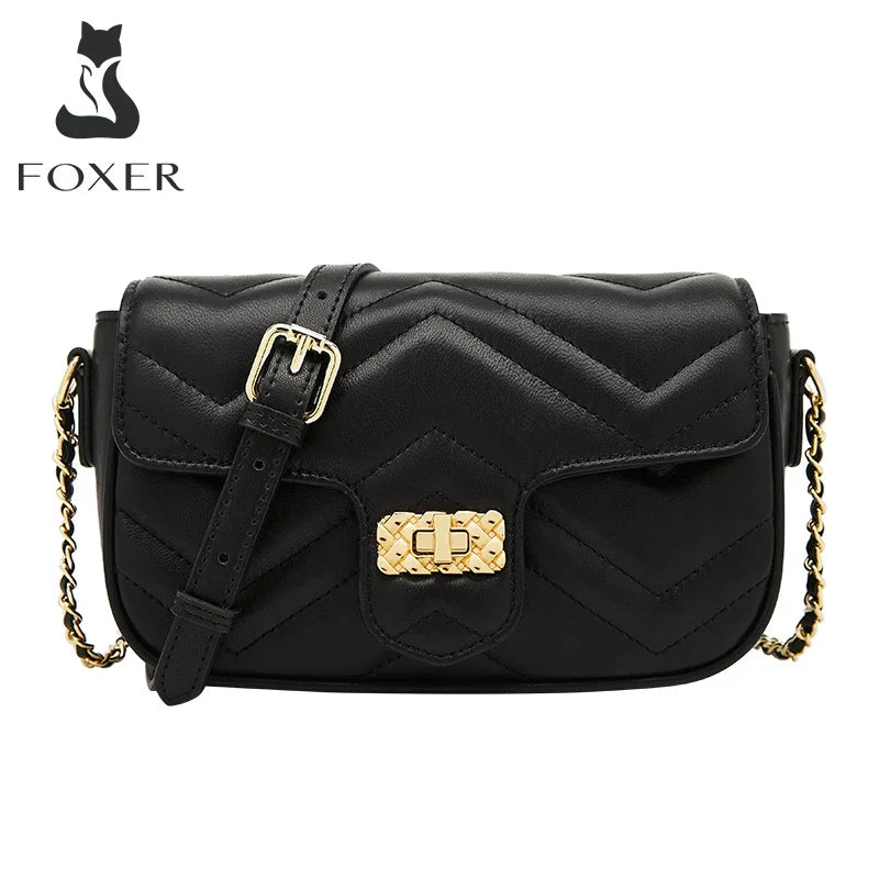 Femlion Split Leather Crossbody Chain Bag for Fashionable Women