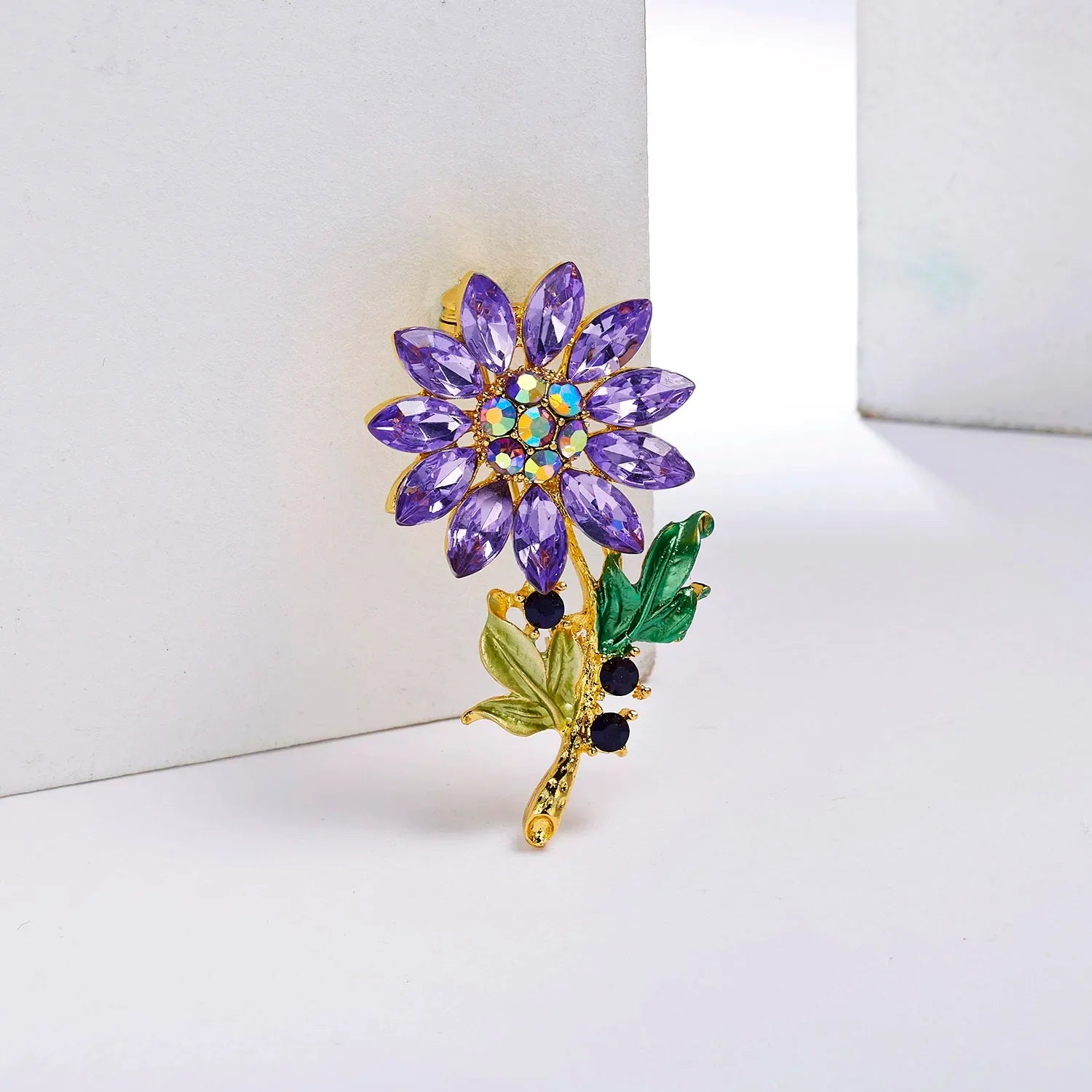 Femlion Sunflower Crystal Brooch - Enamel Flower Wedding Corsage Bouquet Pin