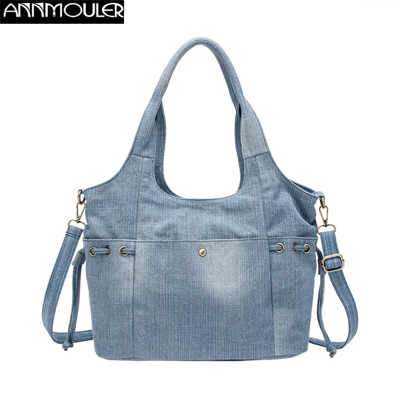 Femlion 2022 Denim Crossbody Tote Luxury Handbag with Multi-Pockets