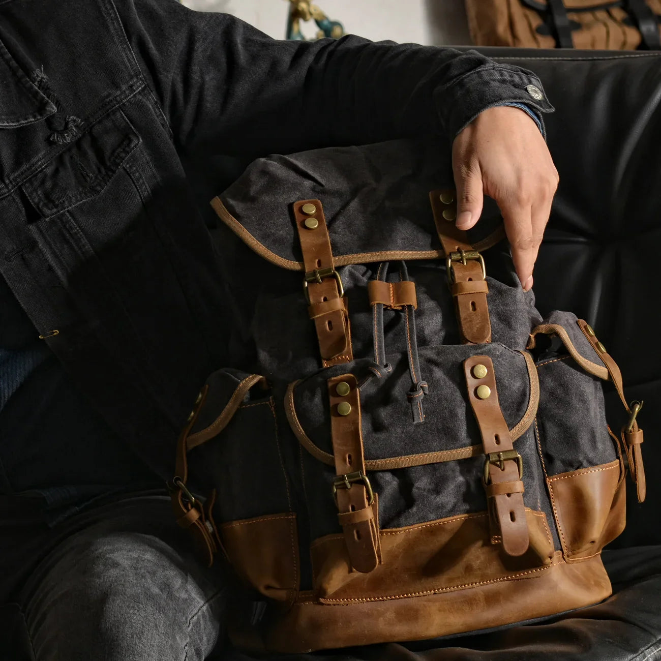 Femlion Waxed Canvas Backpack for Men: Vintage Leisure Rucksack Travel School Laptop Bag