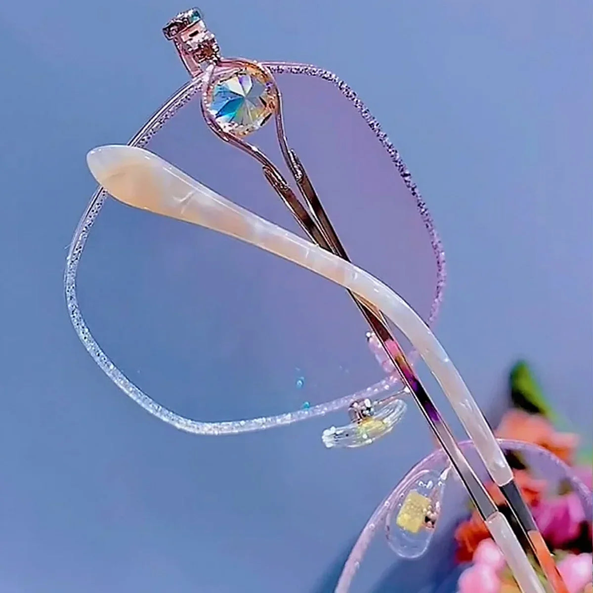 Femlion Rimless Diamond Anti-Blue Light Prescription Glasses Customization