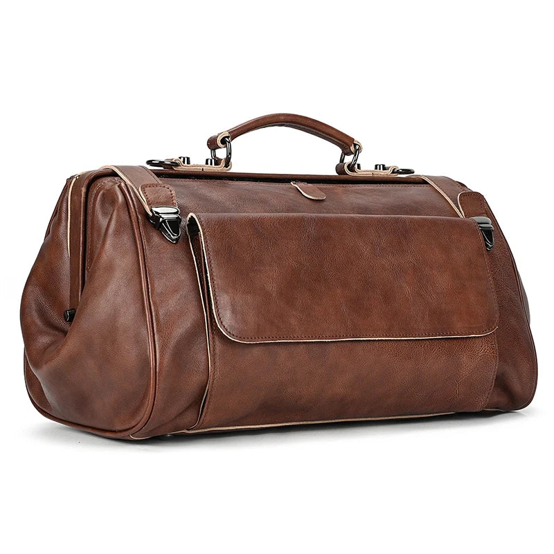 Femlion Genuine Leather Men's Duffle Bag for Business Travel - 45cm