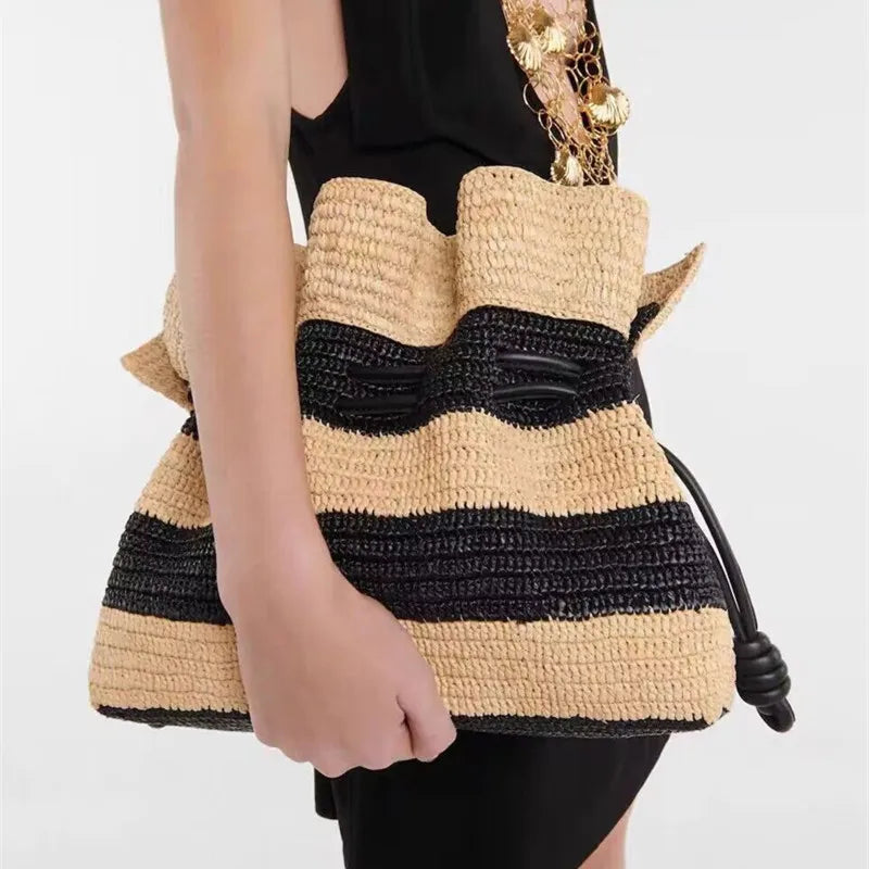 Femlion Striped Tote Straw Bag for Women