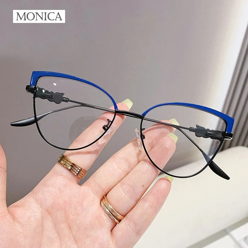 Femlion Half Frame Metal Blue Light Blocking Glasses for Women