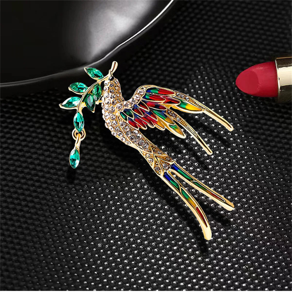 Femlion Rhinestone Bird Leaf Brooch Women's Colorful Animal Pin Cute Badge Jewelry