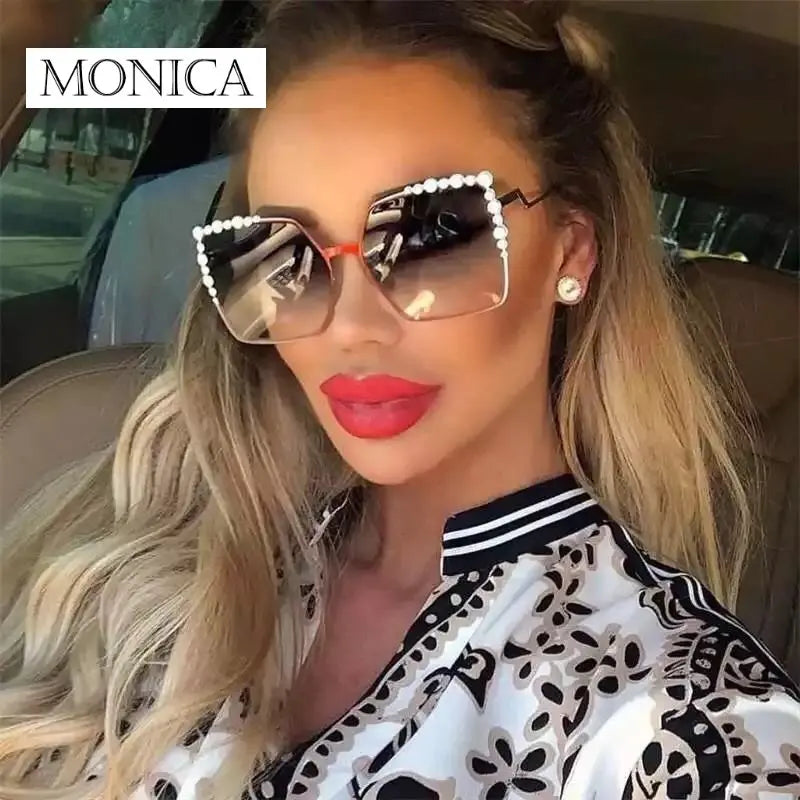 Femlion Pearl Sunglasses Women Luxury Fashion Shades Big Frame 2021 New Designer