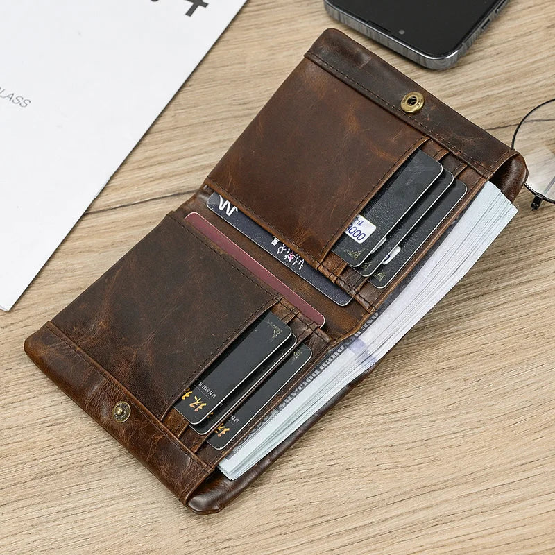 Femlion Genuine Leather Men's Zipper Wallet Short Bifold Coins Holder Card Purse