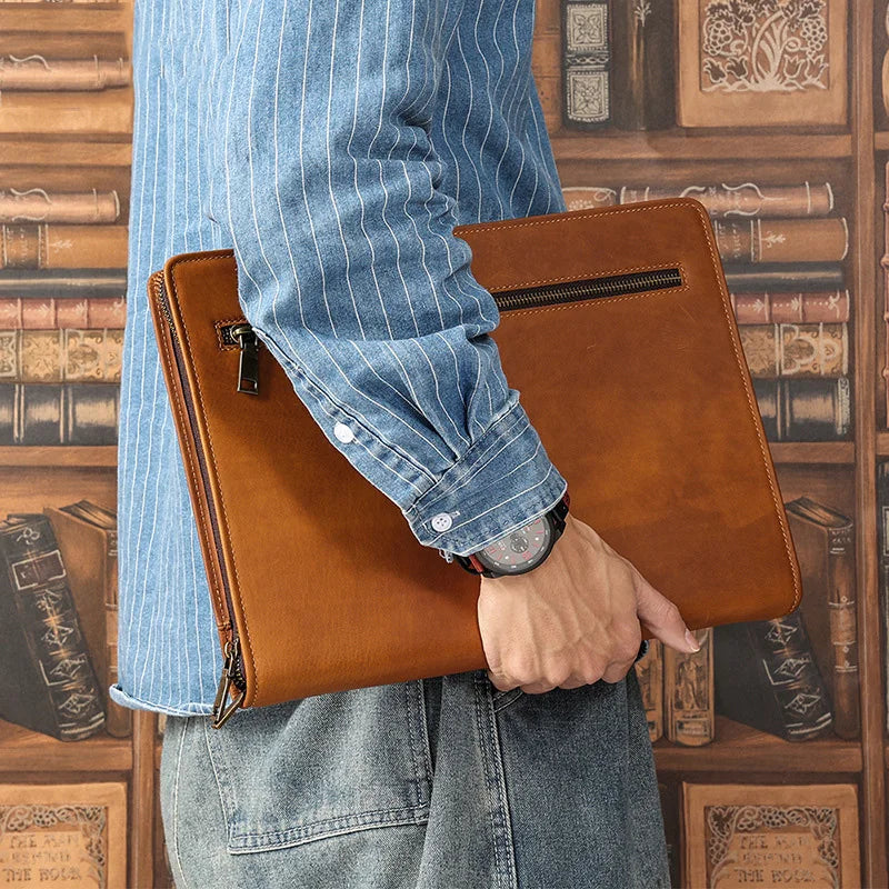 Femlion Luxury Crazy Horse Leather iPad & Laptop Case: 12.9" Bag for Men