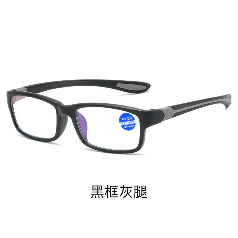 Femlion Anti-blue Light Reading Glasses Black Red TR90 Frame +100 to +400 Gradual prescription