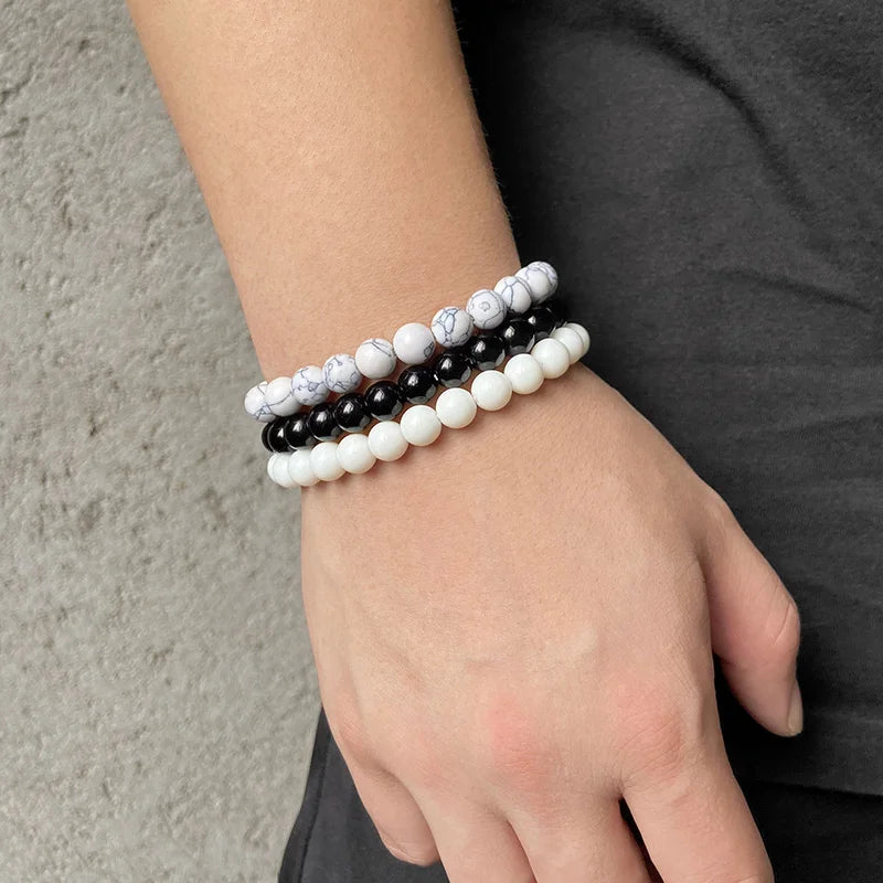 Femlion Black Onyx Agates Bracelet Set for Women Men