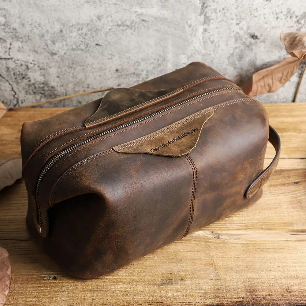 Femlion Leather Toiletry Bag: Stylish Travel Storage for Makeup and Essentials