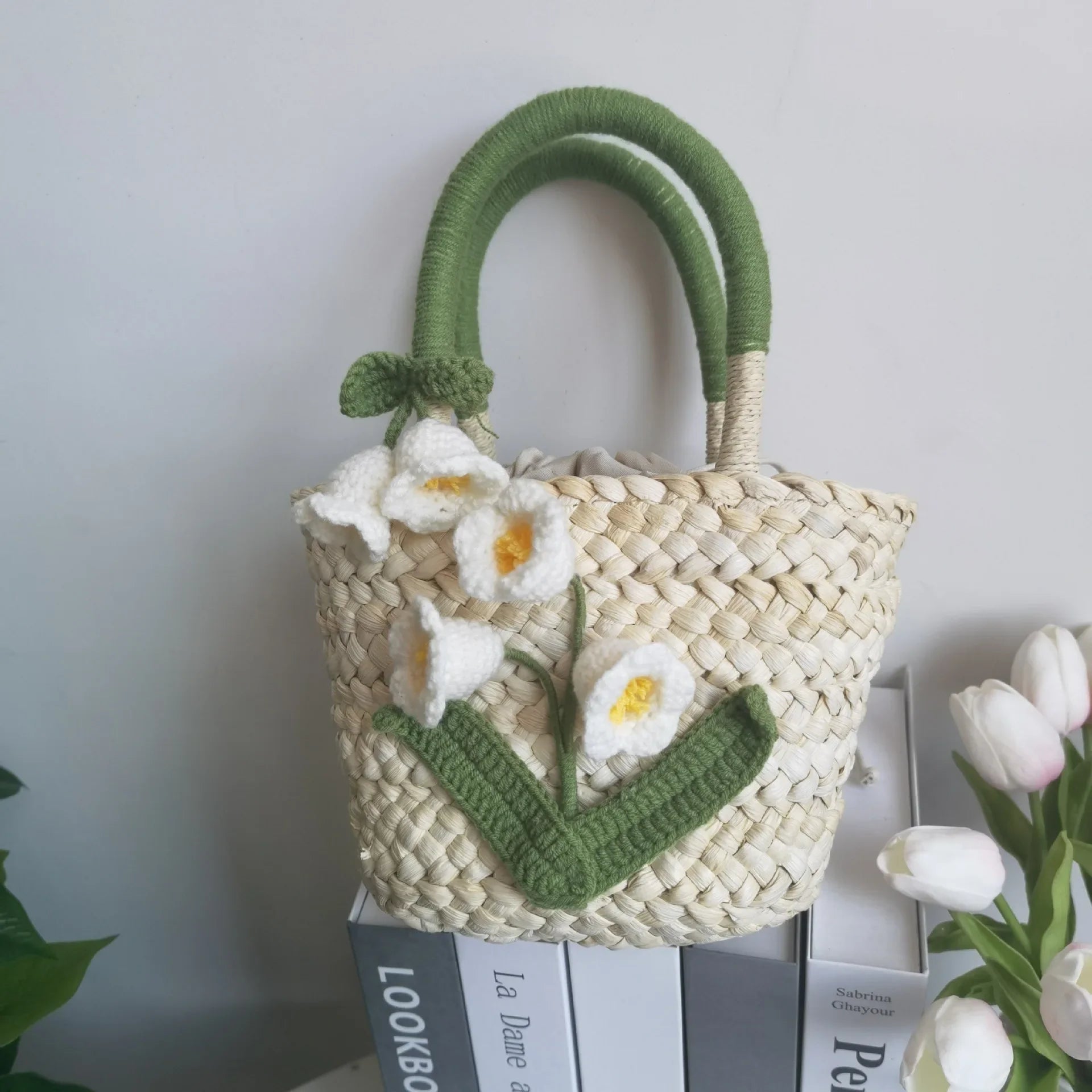 Femlion Lily Of The Valley Woven Straw Handbag for Idyllic Outings and Beach Days