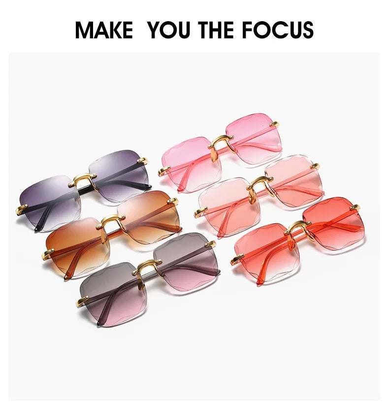 Femlion Square Rimless Sunglasses Red UV400 Shades Fashion Sun glasses for Men and Women