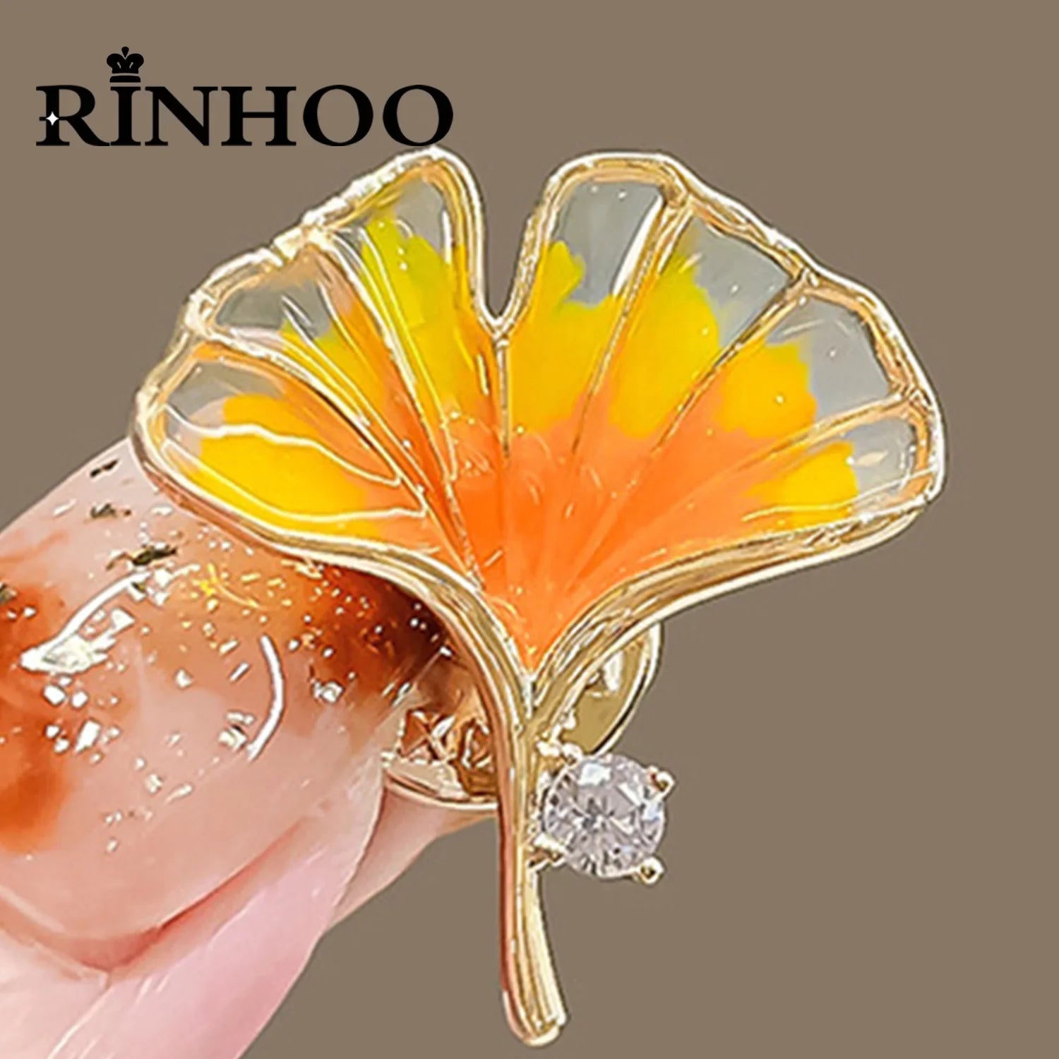 Femlion Yellow Enamel Ginkgo Leaf Brooch, Elegant Vintage Lapel Pin for Women