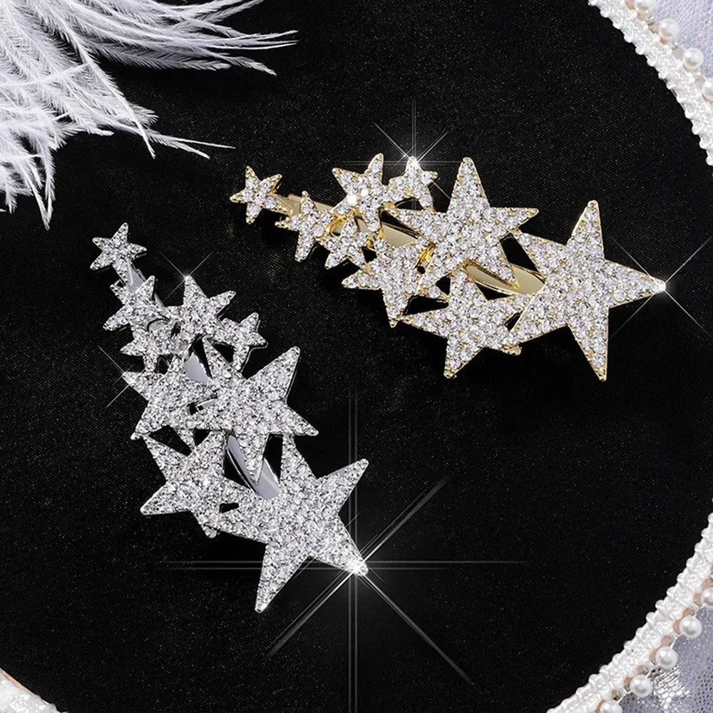 Femlion Rhinestone Pentagram Hair Clips Glitter Shiny Hairpins for Women Fashion Headdress