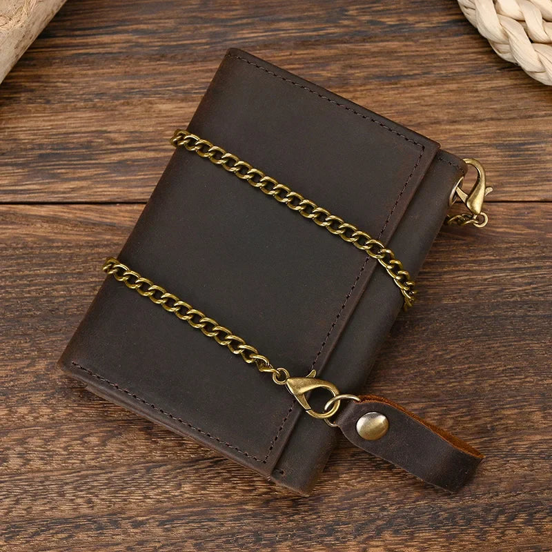 Femlion Men's Cowhide Short Wallet Chain Card Holder Genuinie Leather Coin Purse