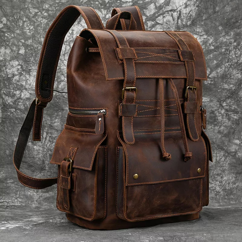 Femlion Genuine Leather Laptop Backpack 17 Inch for Men - Stylish Travel Daypack