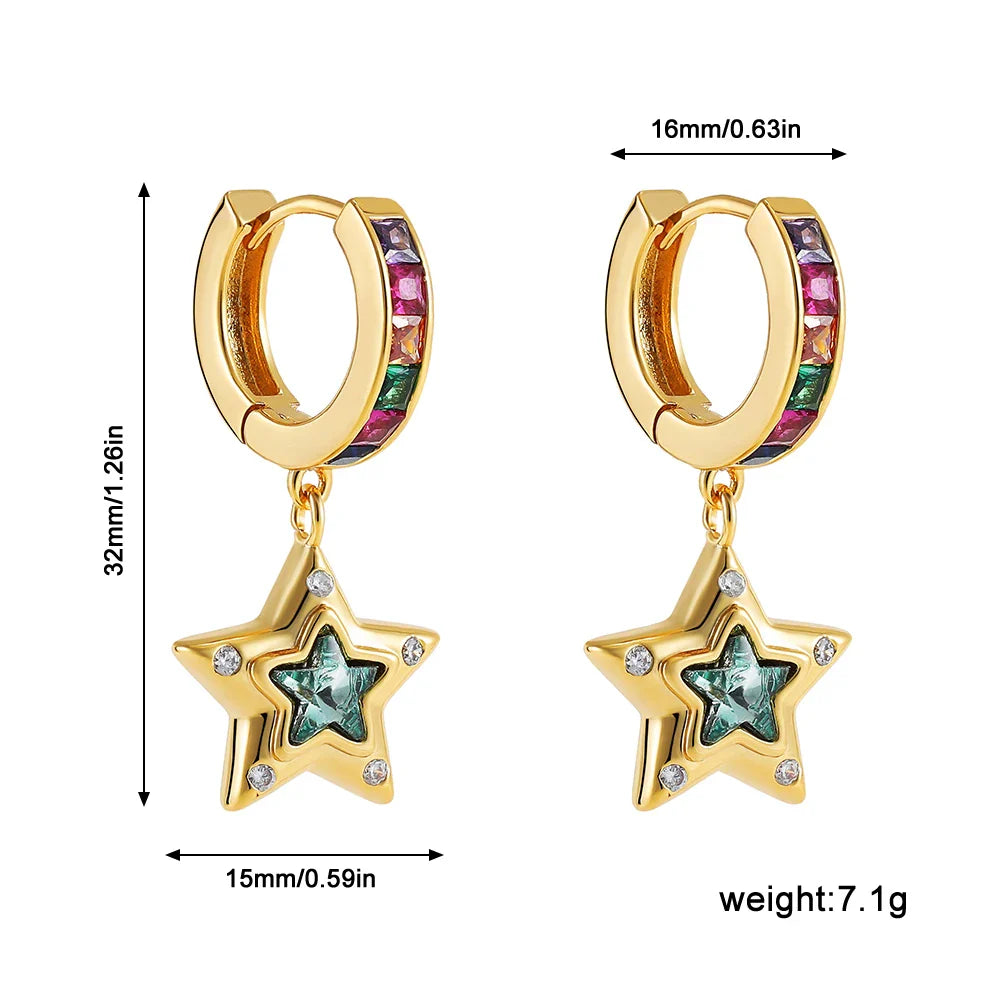 Femlion Colorful CZ Zircon Huggie Hoop Earrings Star Heart Design Fashion Jewelry