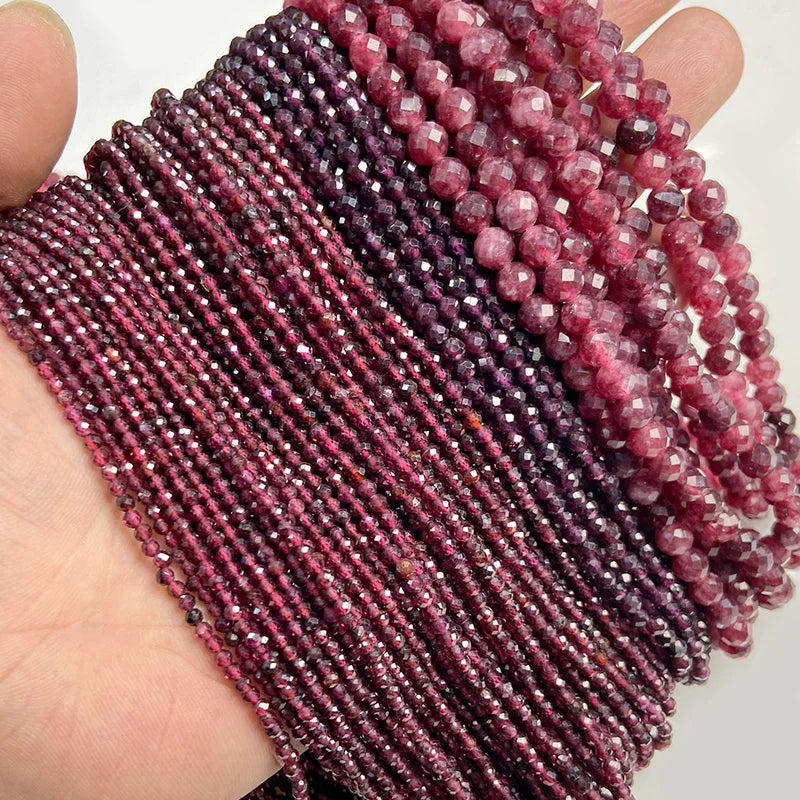 Femlion Garnet Faceted Stone Beads 2/3/6mm Spacer Gem Beads for Jewelry Making