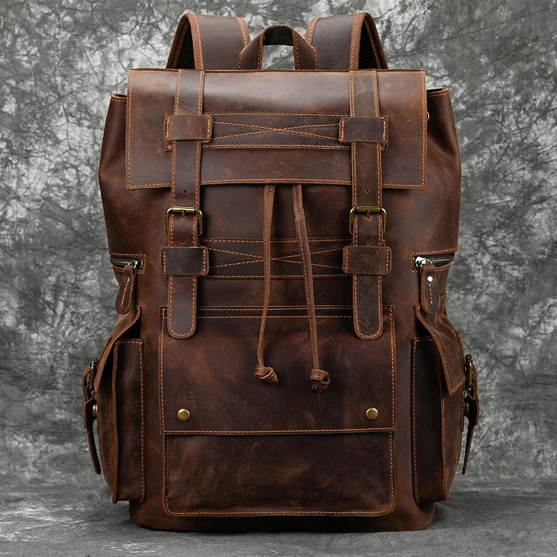 Femlion Genuine Leather Laptop Backpack 17 Inch for Men - Stylish Travel Daypack