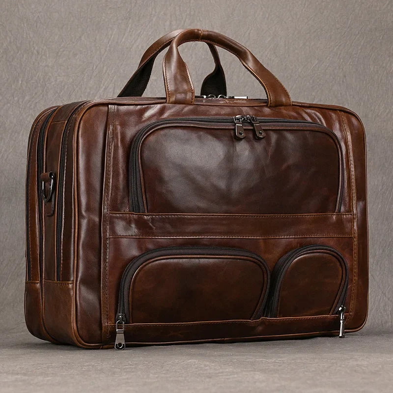 Femlion 17" Genuine Leather Briefcase Office Bag for Laptop and Work Essentials