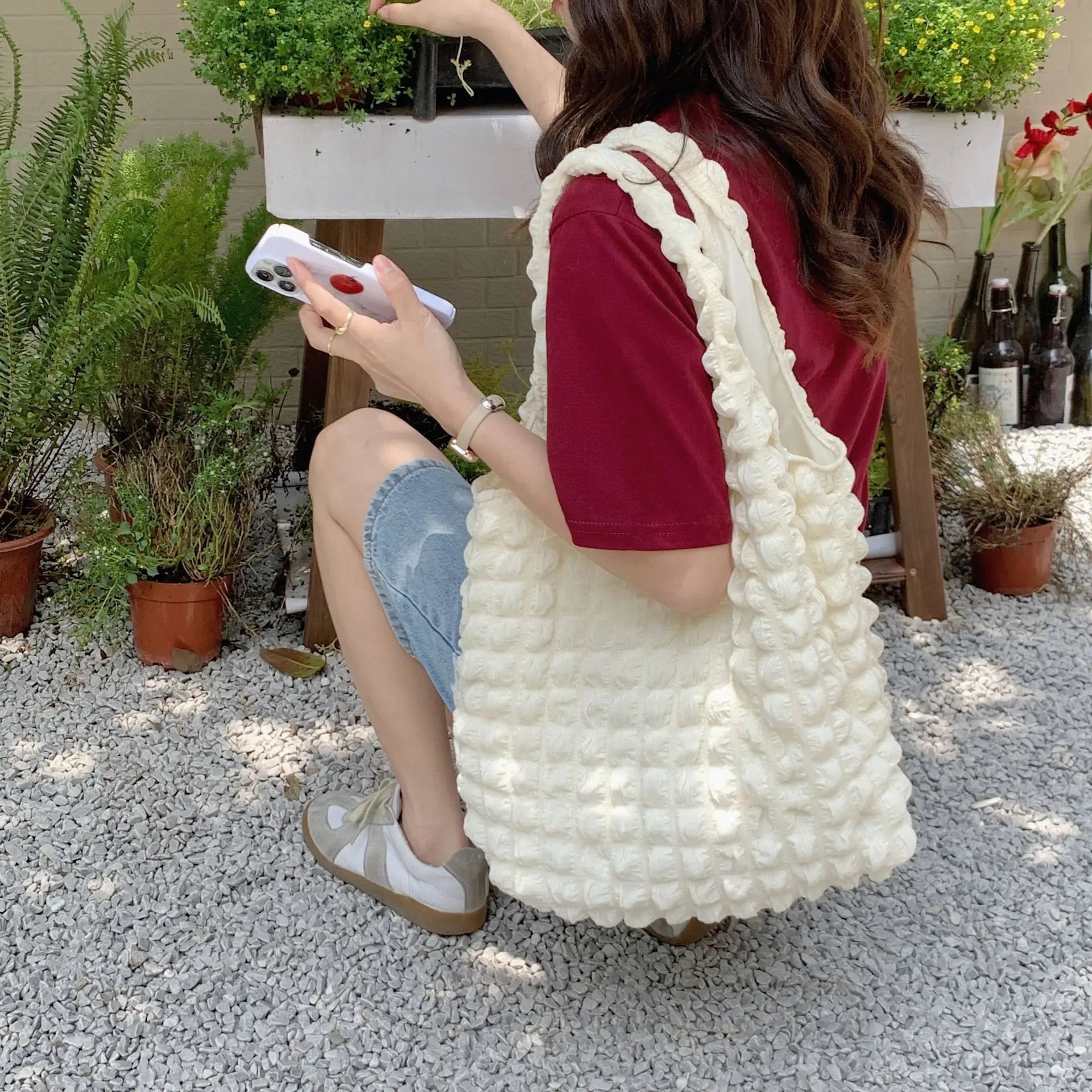 Femlion Cloud Bubbles Shoulder Bag: Cute Soft Fabric Handbag for Women