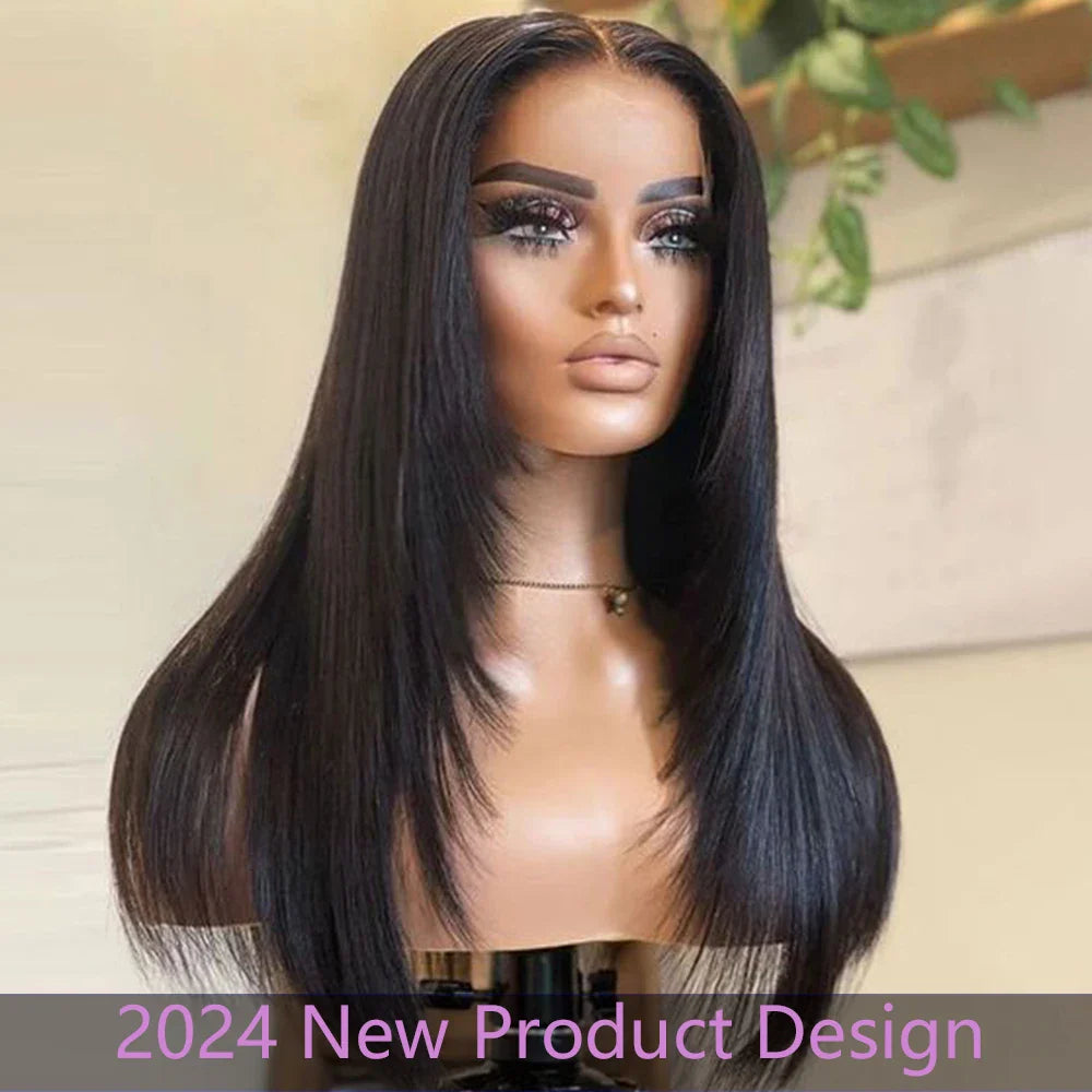 Femlion 13x6 HD Lace Frontal Wig Human Hair Straight Black Women 30"