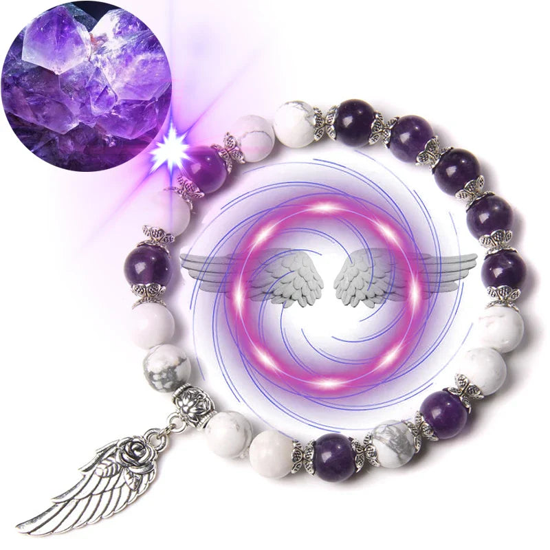 Amethyst Howlite Energy Charm Bracelet by Femlion - Natural Crystal Bangle Jewelry for Friendship