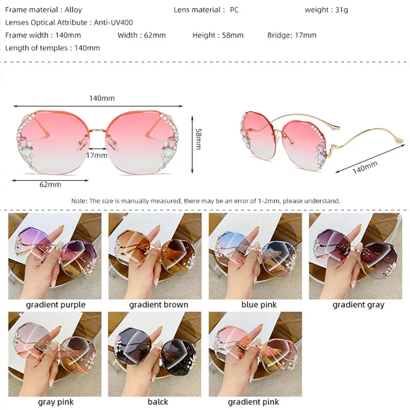 Femlion Diamond Square Oversized Rimless Sunglasses Women's Fashion Brand