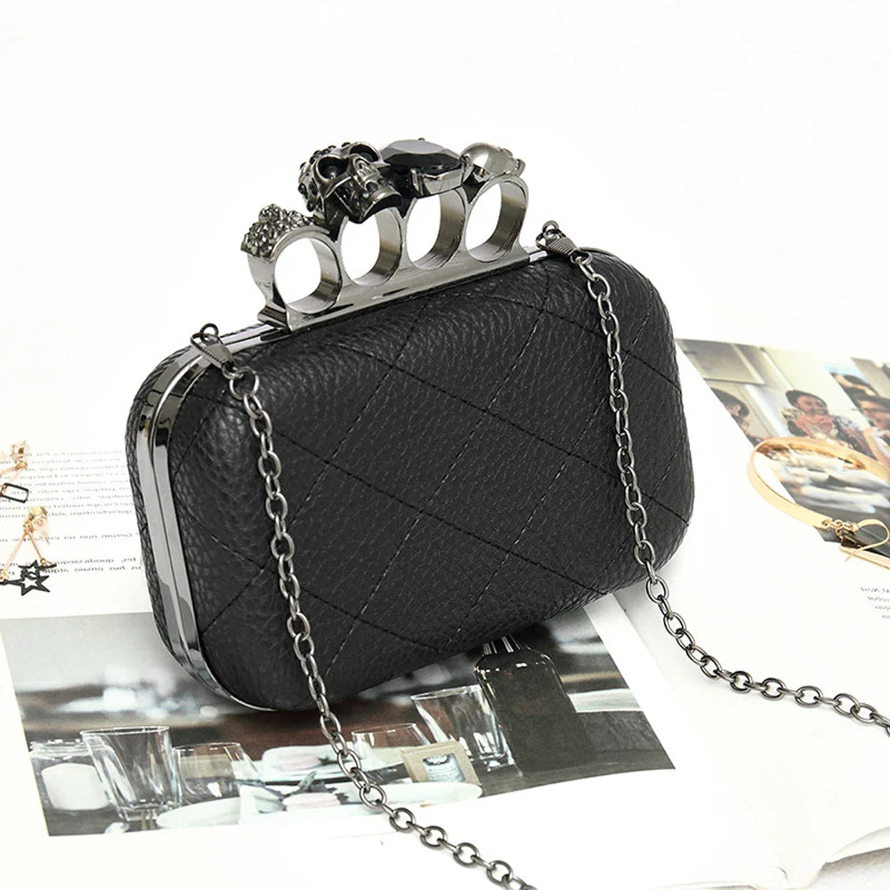 Femlion Skull Finger Diamond Clutch Bag Crossbody with Chain