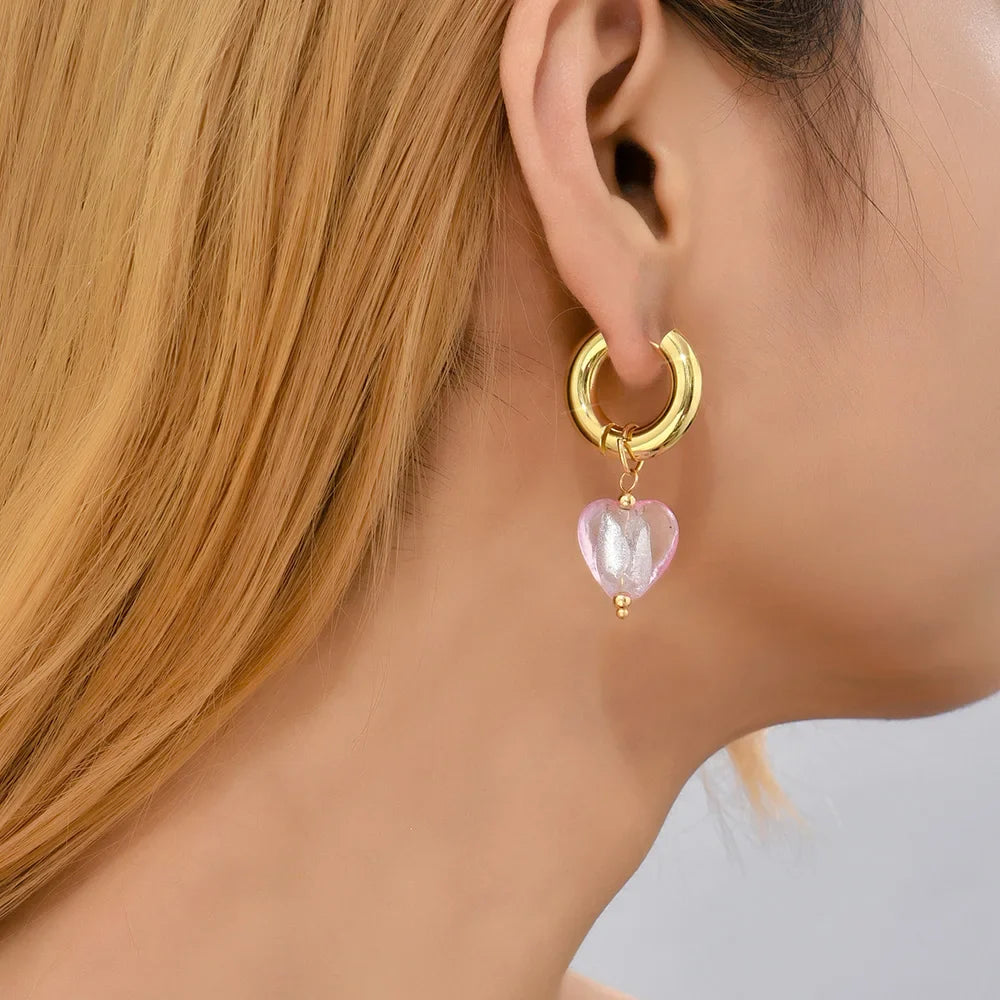 Femlion Gold Plated Heart Drop Hoop Earrings - Fashion Statement Jewelry