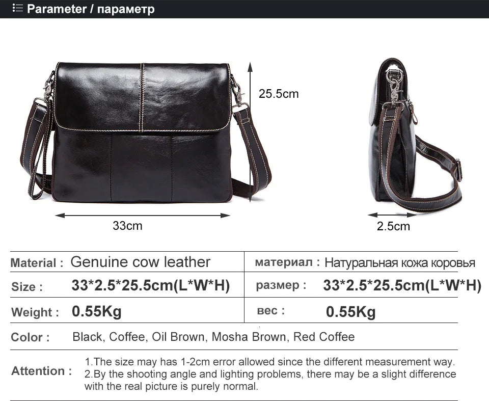 Femlion Men's Leather Shoulder Bag Crossbody iPad Sling Bag Waterproof Casual Message Bag