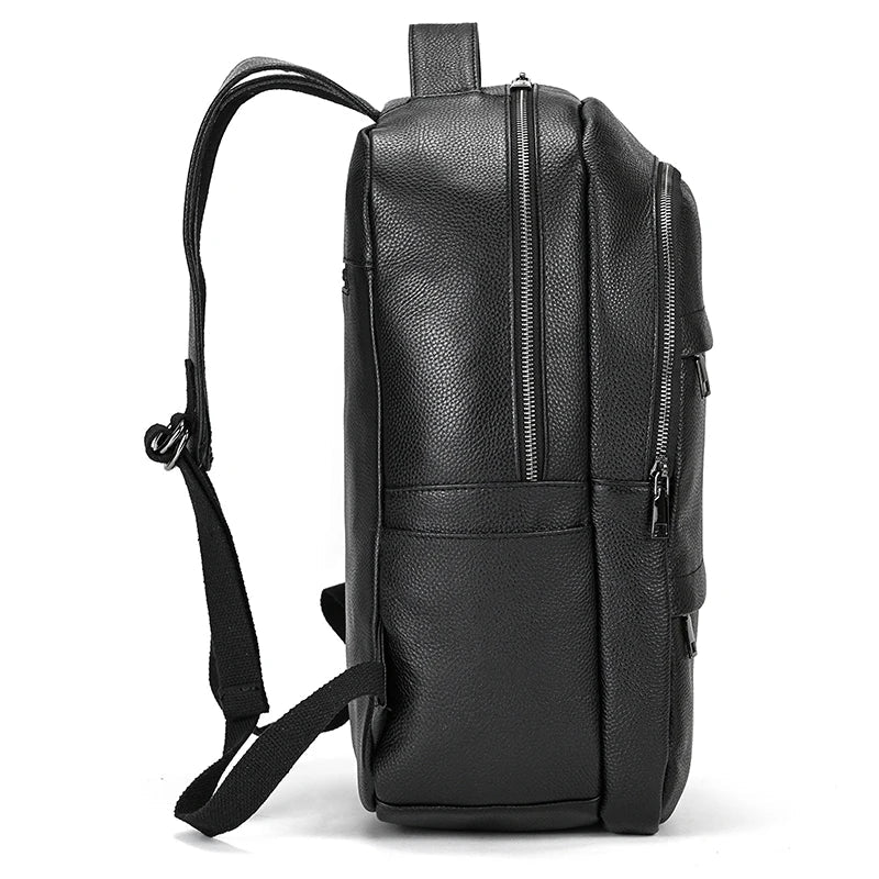 Femlion Black Leather Men's Backpack Bag - 15.6 Inch Laptop Travel & School Bag