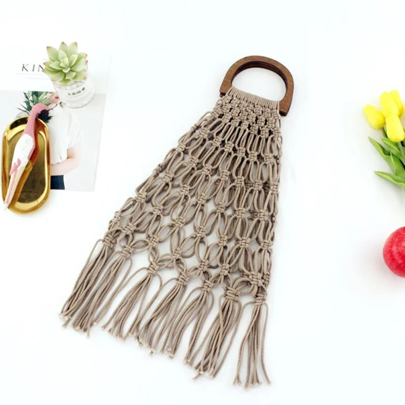 Femlion Straw Woven Tassel Beach Bag