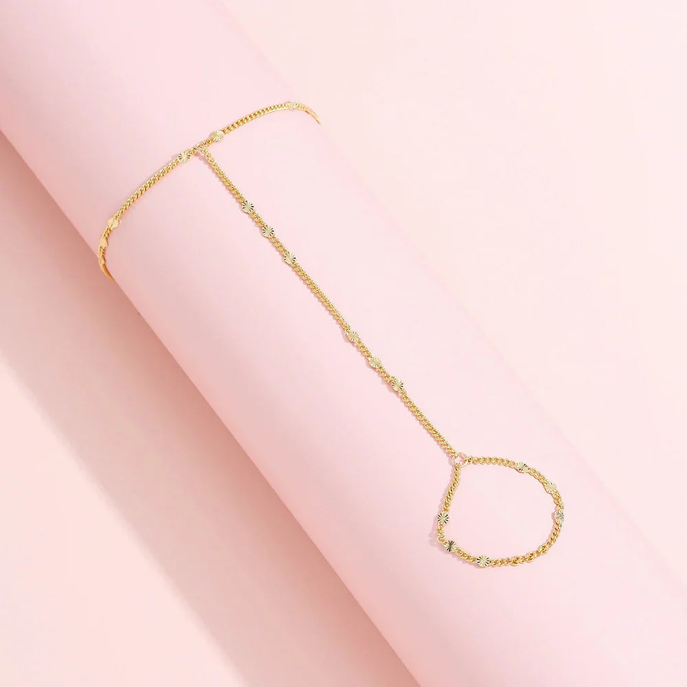 Femlion Elegant Thin Chain Connected Finger Bracelets Adjustable 2022 Trend