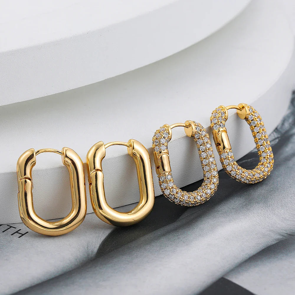 Femlion Gold Plated CZ Geometric Hoop Earrings for Women